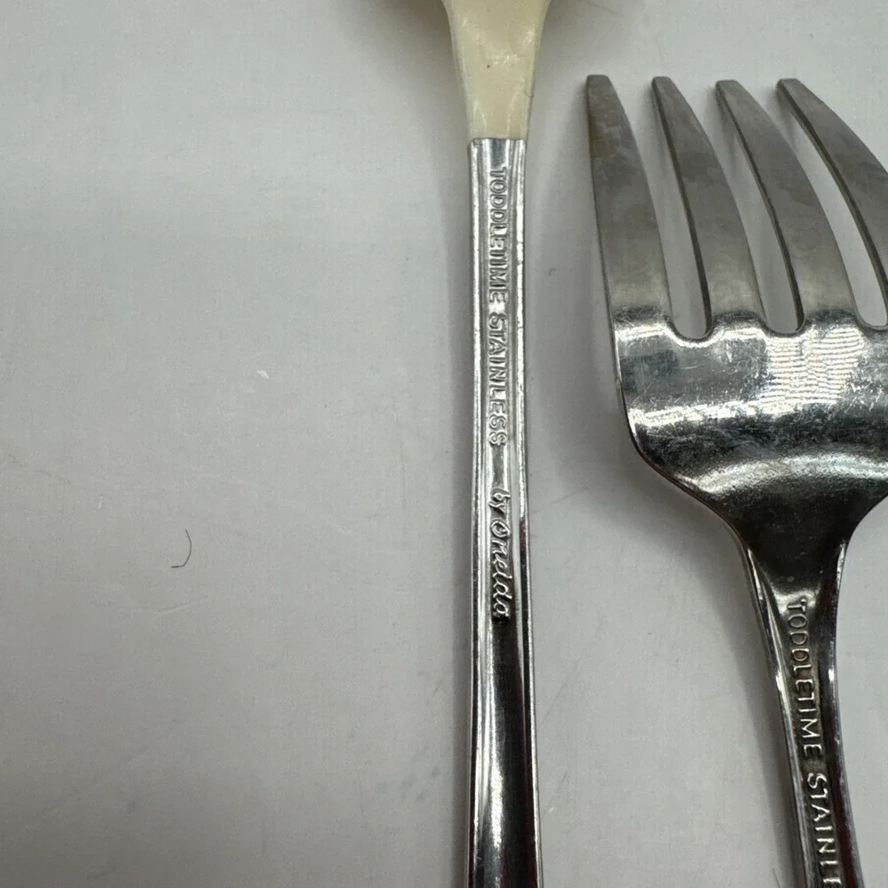Oneida Toddletime‎ Stainless 2 Piece Set Toddler Baby Child Spoon Fork Flatware